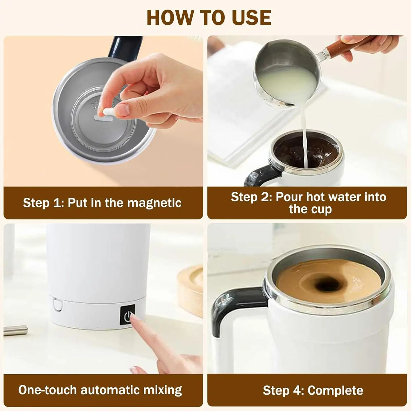 Automatic Stirring Coffee Cup. Rechargeable Automatic Stirring Cup with Temperature Display. Drinking Cup Lid with Straw. Suitable for Coffee. Tea and Hot Chocolate – Bild 3